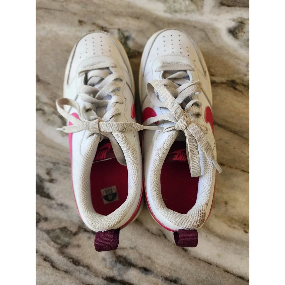 Nike Court Borough Low 2 GS White Pink Burgundy Sneakers Kids Size 5Y